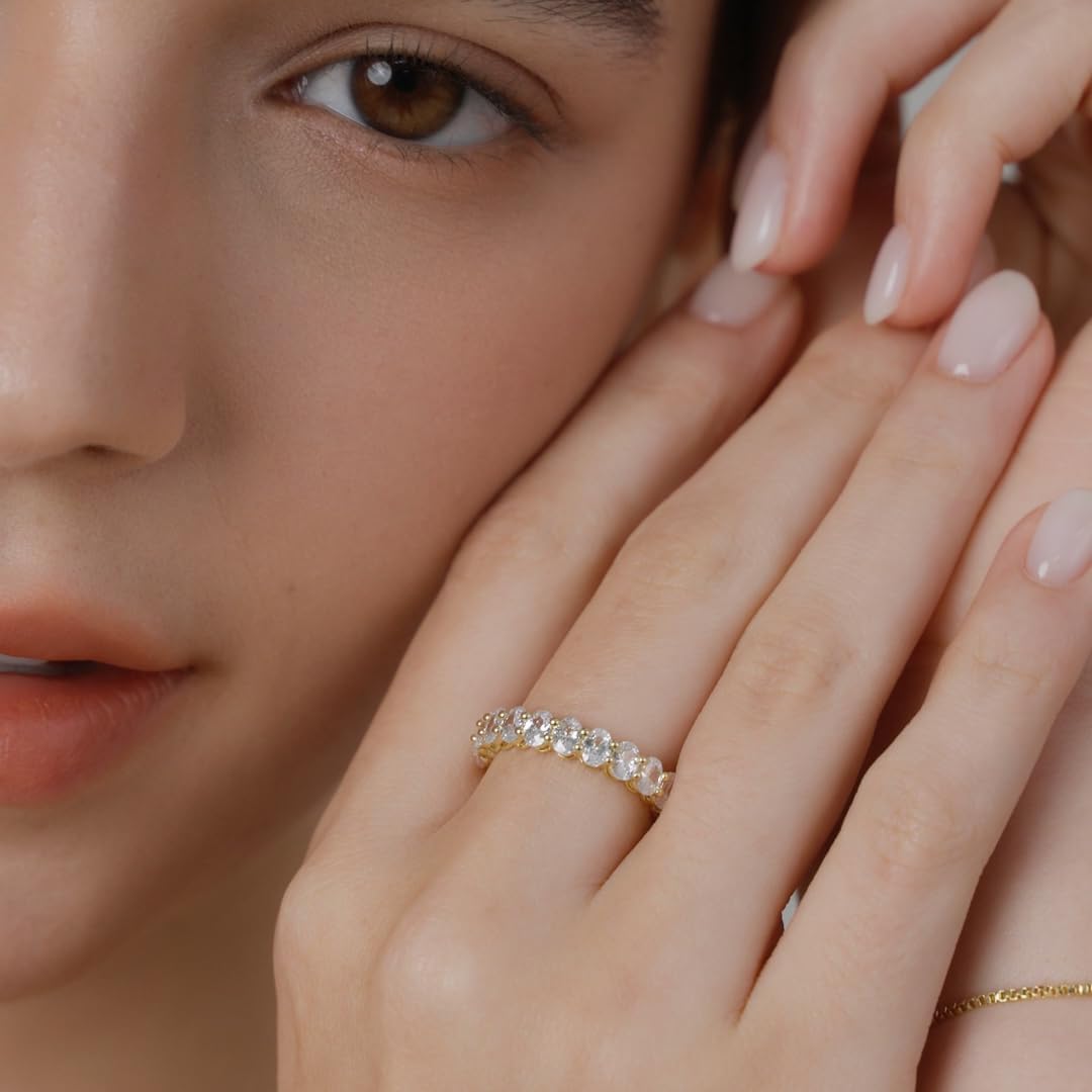 MINDDHA 14K Gold Plated Rings- Oval Cubic Zirconia Love Ring Simulated Diamond Stackable Rings Eternity Bands/Silver Rings, Gold Rings for Women- 4mm Band Size 4-12 - Image 3