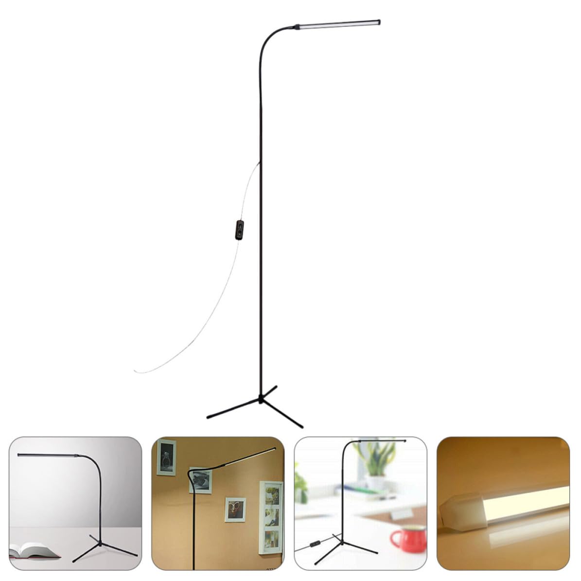 ULTECHNOVO Lampada da Terra LED a Collo di Cigno, Lampada da Lettura Dimmerabile con Clip, Alluminio e Ferro, Nera, Luce Antiriflesso senza Sfarfallio, per Comodino e Lettura