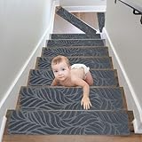 Mhwgo 15Pcs Marchettes d'escalier,76x20cm Tapis Marche Escalier Intérieur Antidérapant, Marchettes d'Escalier, Tapis d'escalier, Tapis Marchettes D'escalier Auto Adhésif pour Enfants âgées (yz)