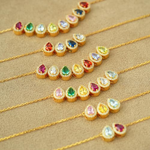 Personalized Mama Necklace with 1-14 Teardrop Birthstones, Mom Necklace for Women, Birthday Gifts for Mom, Custom Mothers Necklace, Grandma Necklace, Christmas Gift for Mom(Brass, 18 Inch, 7 Stones) - Thumbnail 4