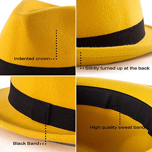 Image of LADYBRO Straw Trilby Fedora Hat for Men Women 1920s Wool Felt Panama 7 1 /4