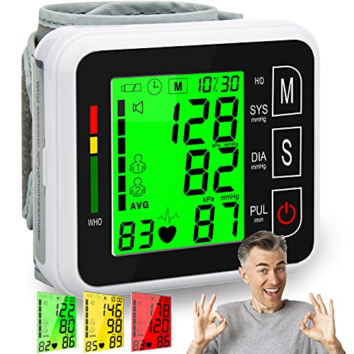Blood Pressure Monitor - Wrist Bp Monitor Cuff with Large Screen, Automatic Digital Blood Pressure Machine Pulse Rate Monitor for 2 User Home Personal Use Elderly Adult, 2X99 Memory Bp Monitor
