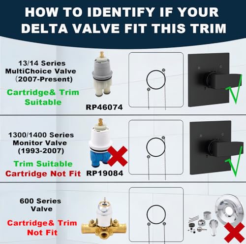 Replacement for Delta 13/14 Series Shower Handle Trim Kit with RP46074 Cartridge, Compatible with Delta R10000 Valve, Matte Black (Valve Not Included) - Thumbnail 5