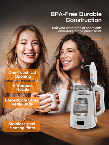 Electric Kettle, 1.7L Glass Tea Kettle, with Keep Warm, 5 Temperature Control, 2200W Fast Boil, Auto Shut-Off & Boil-Dry Protection, with 5 Colored Lights, White - Image 6