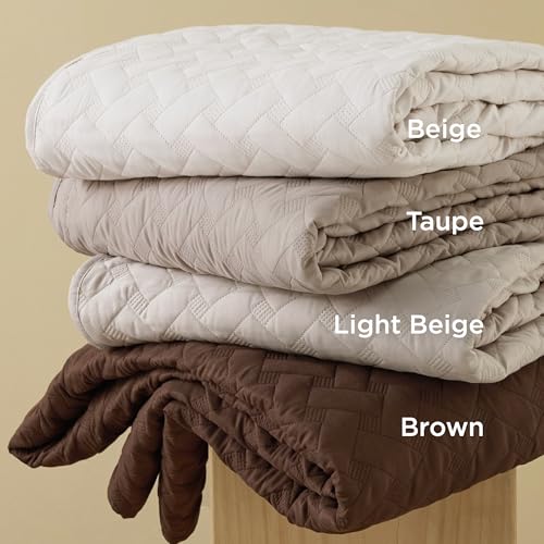 Image of Bedsure Quilts Twin Size - Lightweight Bedspreads Twin Size with Basket Weave Pattern, Soft Quilt Bedding Set, Light Beige Comforter Set Coverlet for All Seasons with 1 Pillow Sham (68 inch x 86 inch)