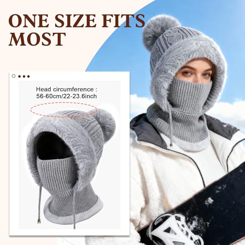AYPOW Winter Warm Strickmütze Halswärmer-Sets Damen, 3 in 1 Beanie Wintermütze mit Weiches Thermo Fleece Gefüttert, Multifunktional Verstellbar Sturmhaube Gesichtsmaske Frauen für Outdoor-Sportarten