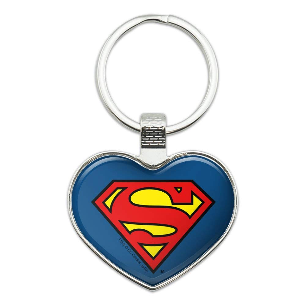 GRAPHICS & MORE Superman Classic S Shield Logo Keychain Heart Love Metal Key Chain Ring