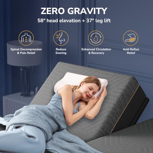 Image of EGOHOME Split King Adjustable Bed Frame and 12 inch Memory Foam Mattress