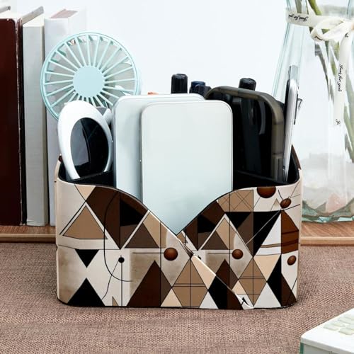 Porte-stylos géométrique marron à compartiments pour fournitures d'art