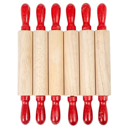 Ready 2 Learn Mini Wooden Rolling Pins | Set of 6 | 7.25 inches | Turning Handles | Play Dough Rollers for Crafts and Imaginative Play