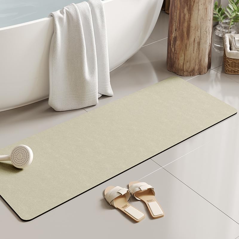 Tapis de bain beige 43x119 cm antidérapant à poils longs pour douche