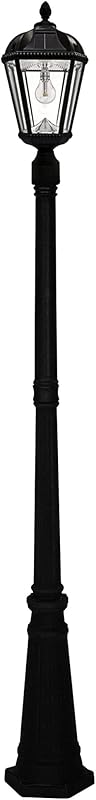Solar Outdoor Lamp Post Light, Black Cast Aluminum and Beveled Glass Panels, 10-Year Royal Bulb, Warm White LED with Omni-Direction Reflector, 87-inch Height, 98B001 (Upgraded Panel)