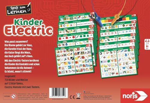 noris Kinder Electric Lernspiel – Zuordnungsspiel mit Lichtsignal bei richtiger Antwort, 12 Bildtafeln, Batterie betrieben – pädagogisches Spielzeug Kinder ab 4 Jahren