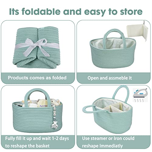 Image of XUANGUO Cotton Rope Baby Diaper Caddy Organizer Basket Light Green