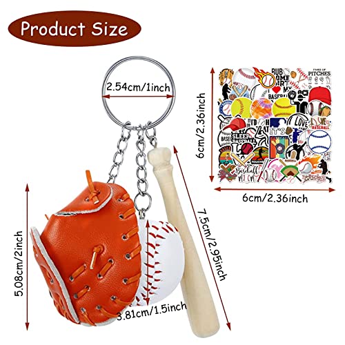 Zerrioy 4 Set Baseball Keychain 50 Pcs Baseball Stickers Softball For Helmets Sports Party Anxiety Relief Souvenirs Baseball Wood Bat Diy Writing And Doodling Gifts For Teens Boys Girls Softball Fans #TOP1