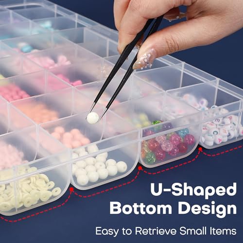 Image of Udefineit 32 Grids Large Plastic Organizer Box with Fixed Dividers, Bead Storage Compartment Organizer Box for Jewelry /Nail /Screw /Small Parts, Clear Compartment Container Storage Case Tackle Box