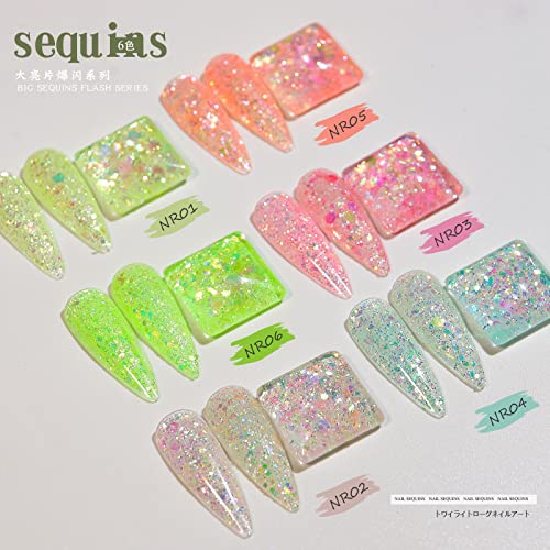 6 Box Nail Sequins Fine Glitter,Sugar Glitter For Nails Cosmetic Holographic Nail Glitters For Acrylic Nails Nail Glitter Flakes For Resin Chunky Nail Glitter Acrylic(Pattern 4) #TOP4