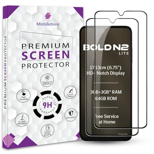 Image of Premium Tempered Glass Screen Protector Guard For Lava Bold N2 Llite (6.75 Inch, Pack of 2) | Edge to Edge Coverage With Easy to installation kit