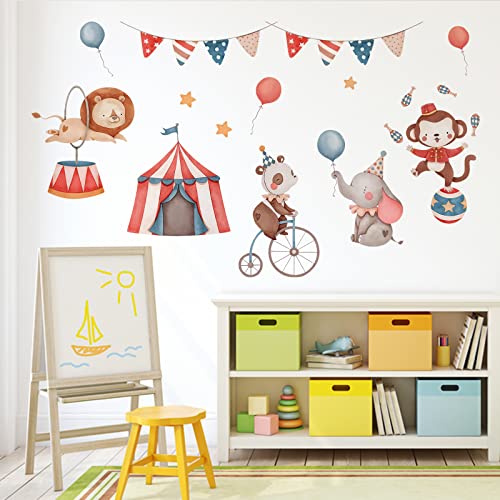 Mfault Baby Hot Air Balloon Animals Wall Decals Stickers, Cartoon Elephant Lion Bear Monkey Nursery Decorations Boy Girl Bedroom Playroom Art, Neutral Toddlers Kids Room Decor Gifts #TOP6