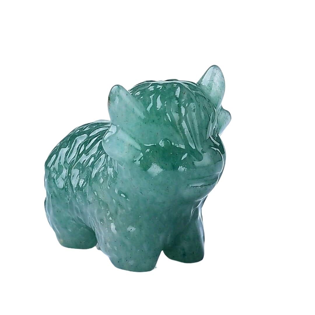 HUFFA Handcrafted Cow Carving from Raw Stone - Unique Home and Office Decoration(Greenaventurine)