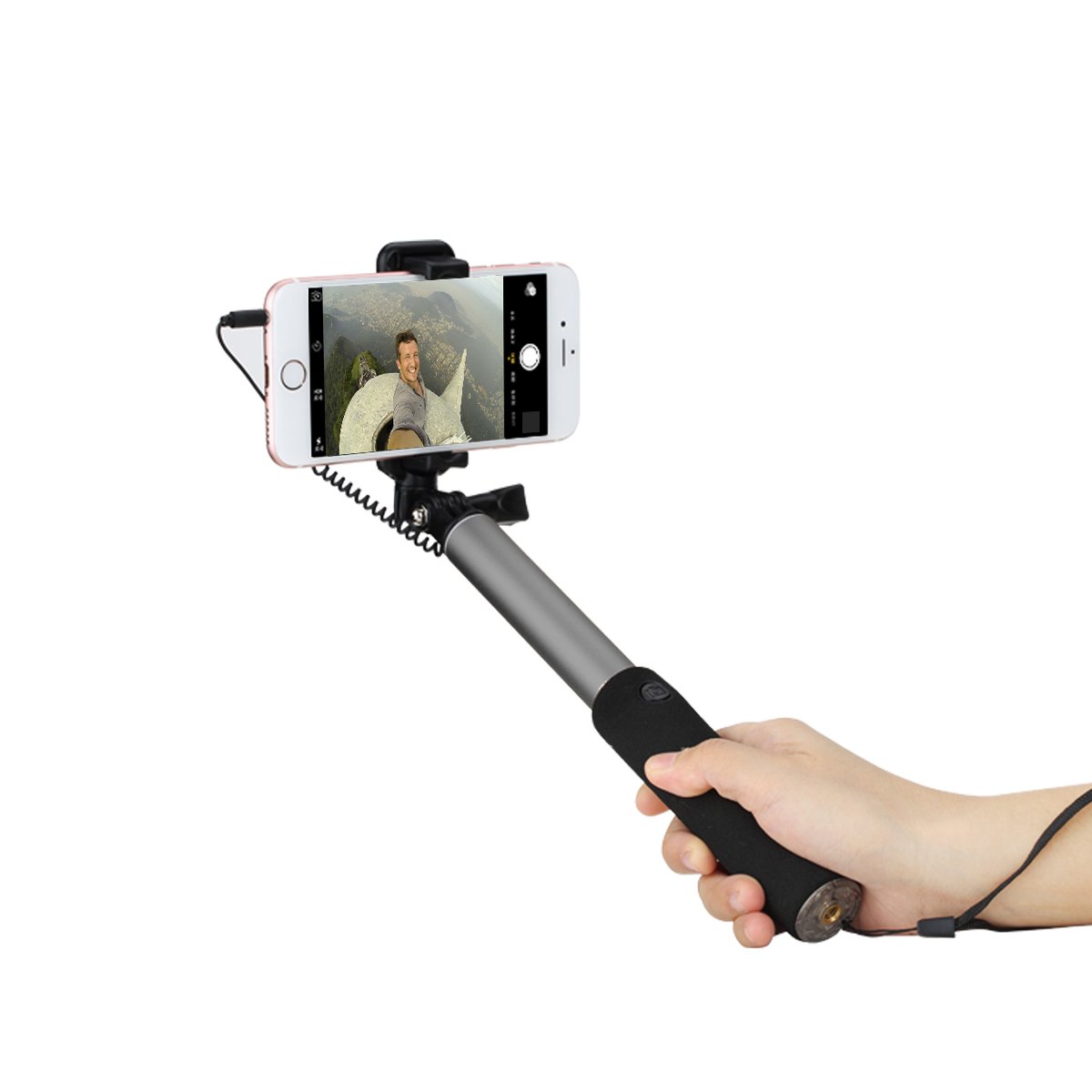 Selfie Stick, Simpiz Stunner Wired Monopod Portable Adjustable Extendable Foldable with Built-in Remote Shutter Button for iPhone, Samsung, Android, Windows Smartphone & other Cell Phones (Black)