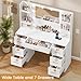 Quimoo Large Vanity Desk with LED Lighted Mirror & Power Outlet,Makeup Vanity Table with 7 Drawers,4 Shelves and 5 Hooks,Vanity Table, Vanity Desk Set for Bedroom,Bathroom,White