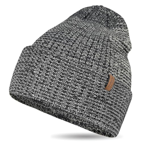 Extra Warm Winter Beanie for Men & Women, Thick Merino Wool Blend Knit Hat, Slouch or Cuffed Style for Ski, Hiking & Gift Black