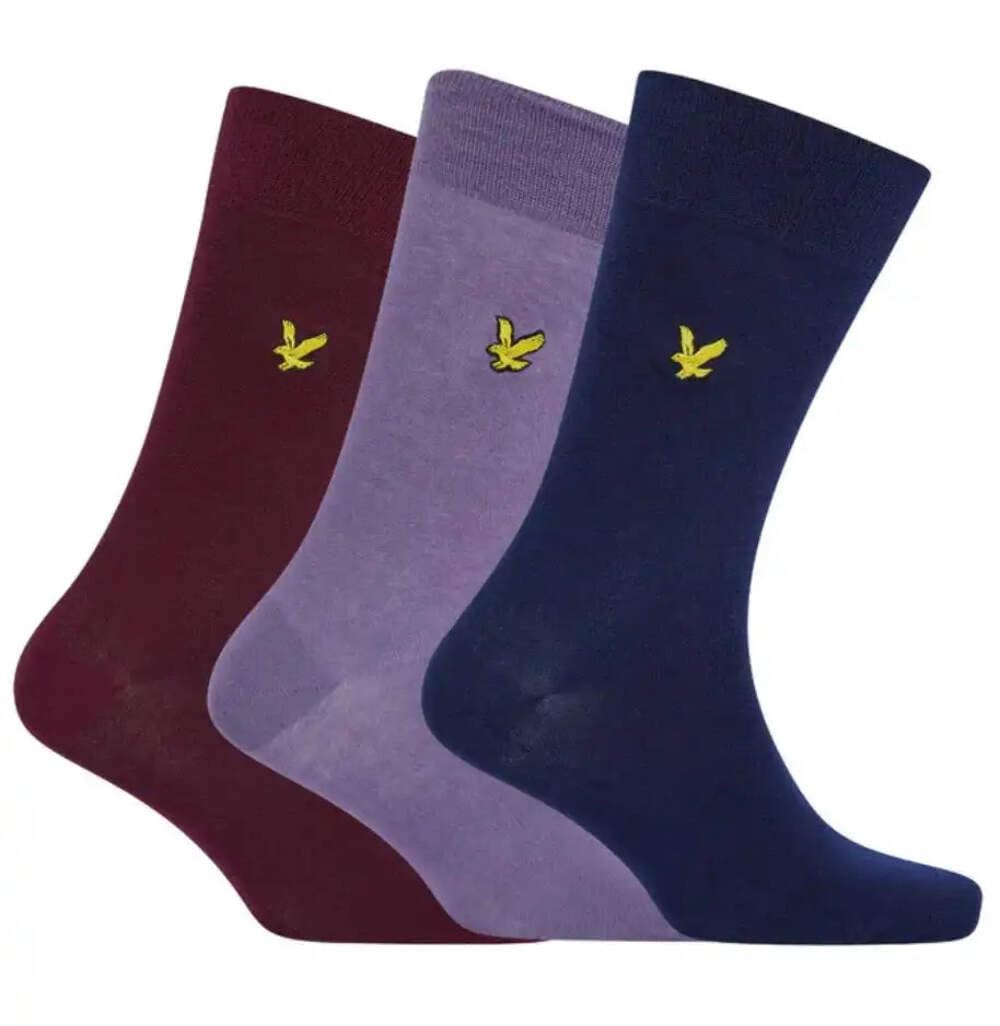 Lyle & Scott Men's Navy/Burgundy/Purple Angus 3 Pack Socks 7-11Uk Size 7-11