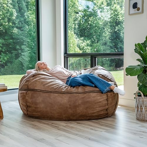 Image of Big Joe Fuf 7Ft Giant Foam Bean Bag Chair, Oversized Couch with Removable Cover for Kids, Teens, Adults, Coffee Soft Vegan Leather, 7 Foot | Premium Shredded Foam Filled, Soft Vegan Leather, Adult-Sized Comfortable Seating, Supports Up to 300 lbs