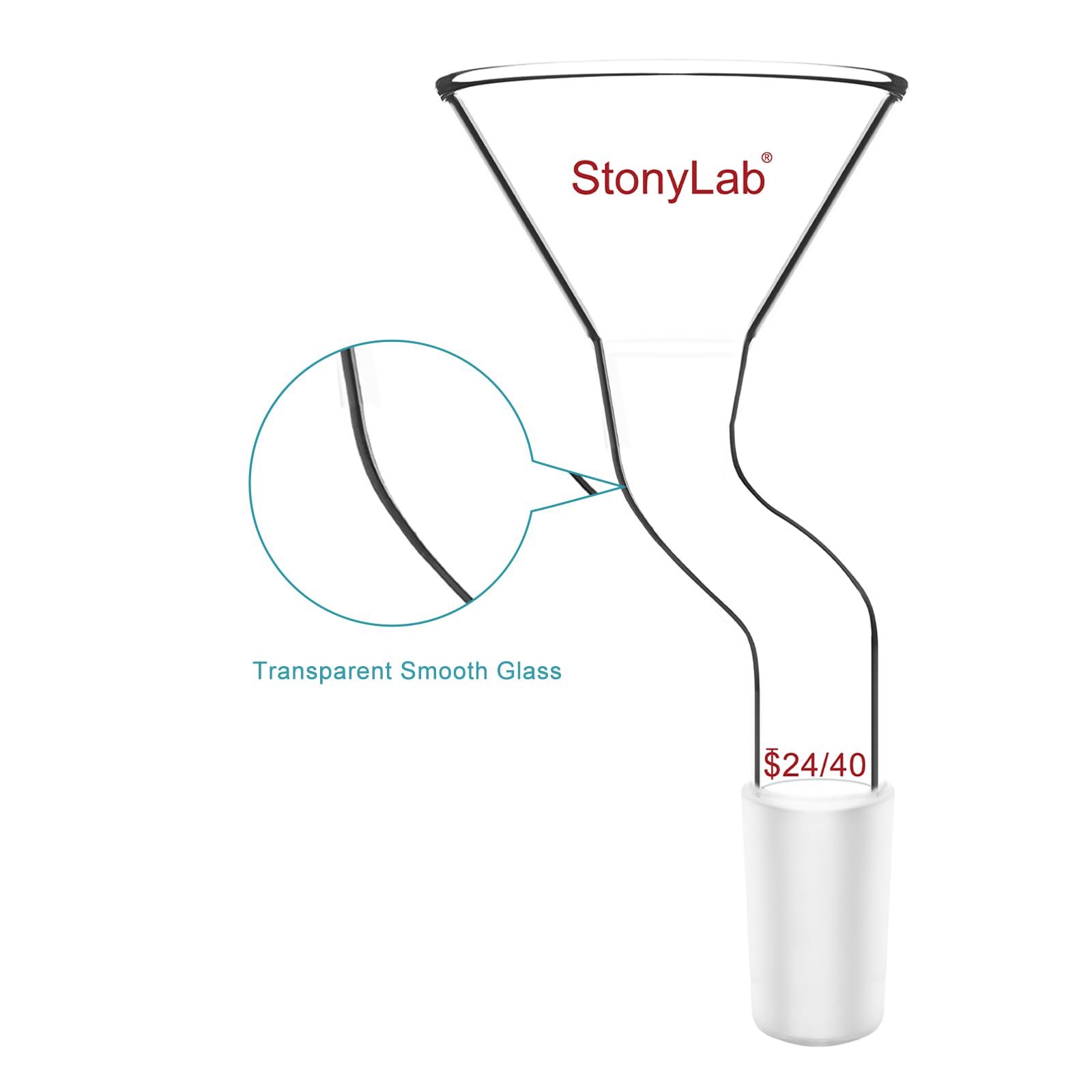 stonylab Imbuto per Polveri con Design Decentrato, Vetro Borosilicato con Giunto Standard 24/40, Diametro Superiore 75mm, Resistente e Riutilizzabile per Laboratorio, Ricerca e Insegnamento