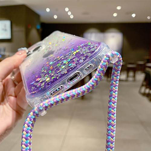 Eltiigo For Iphone 14 Pro Strap Case With Crossbody Lanyard, Clear Glitter Shiny Bling Sparkle Shockproof Cover With Soft Tpu Bumper, Adjustable Shoulder Neck Strap For Girls Women - Lavender #TOP6