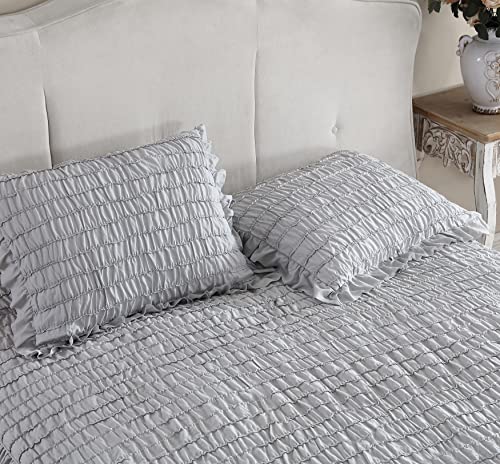 Shabby Chic® - Queen Bedspread, Soft Cotton Bedding With Matching Shams, Beautifully Draped Home Decor For All Seasons (Seren Grey, Queen) #TOP2