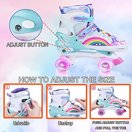 Foto von YUDOXN Rollschuhe Mädchen Verstellbar.komfortabl LED Rollerskates für Jugendliche und Anfänger.3 Größen, verstellbar von 31 bis 42, Rollerskates.Verstellbar Rollschuhe für Kinder (Regenbogen-Rosa, S)