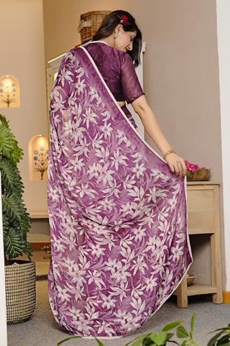 Image of MIRCHI FASHION Saree for Woman Georgette Floral and Leaf Printed | Elegant Farewell and Ceremonial Women's Sari with Blouse Piece