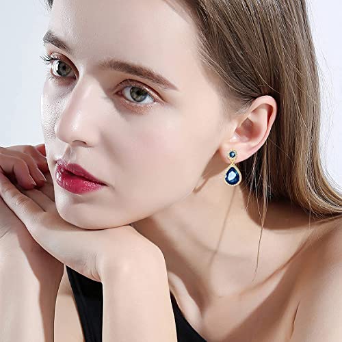 Toupop September Birthstone Stud Earrings For Women Girls Sapphire Teardrop Earrings 14K Gold Plated Sterling Silver Crystal Jewelry Birthday Gifts For Mom Her #TOP5