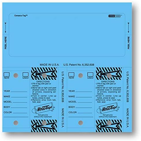 Generic Blue Blank Consecu-Tag Versa Tags 2 Key Tags 1 Stock TAG Window WINDSHEILD Sticker CAR LOT AUTO Dealer Supplies