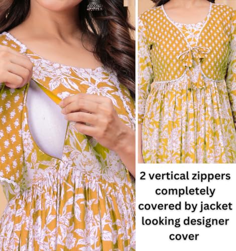 Image of Dhruvi Women's Rayon Anarkali Maternity Dress & Feeding Kurti with Zippers