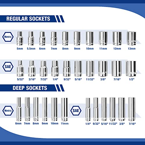 WORKPRO 70-Piece 1/4" Drive Socket Set with Quick-Release Ratchet, Metric and SAE for Auto Repairing & Household, W003068A thumbnail 2