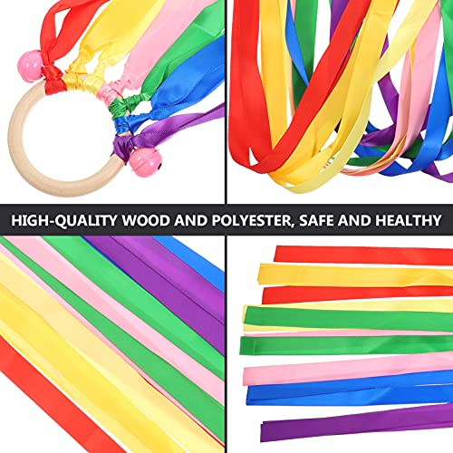 LIOOBO 2 peças de fitas de pipa de arco-íris com varinha de sino, serpentinas de fita dançante com a