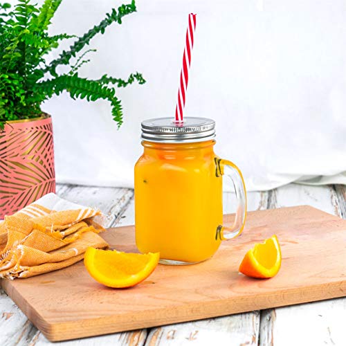 Rink Drink Drinking Mason Jars with Lids and Reusable Straw - Pack of 4-450ml Glass Drinking Jar Mugs with Handles and Screw Top for Overnight Oats, Smoothies, Cocktails, Drinks - Image 3