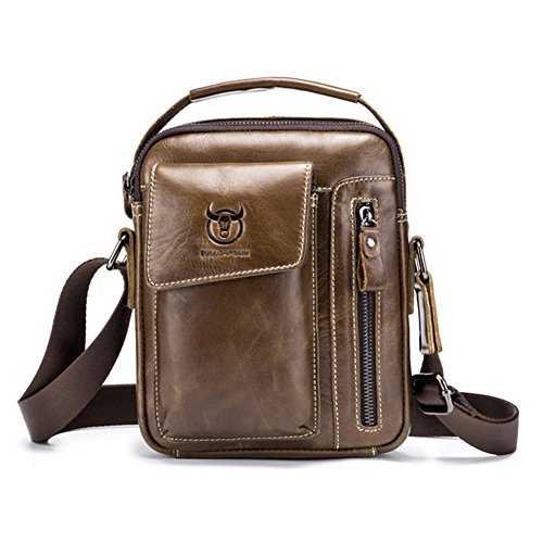 Yimidear Sacoche Homme et Femme Retro léger Sac à Bandoulière Petit Sac à Main en cuir véritable pour Entreprise/Décontractée/Sport/Randonnée (Marron)