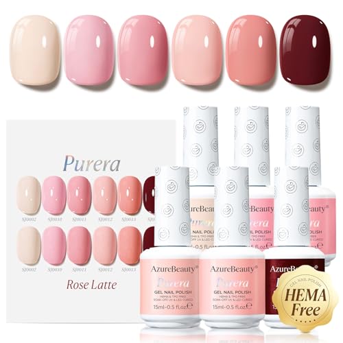 AZUREBEAUTY 6 Colors 15ml HEMA Free Gel Nail Polish Set, Same Col...