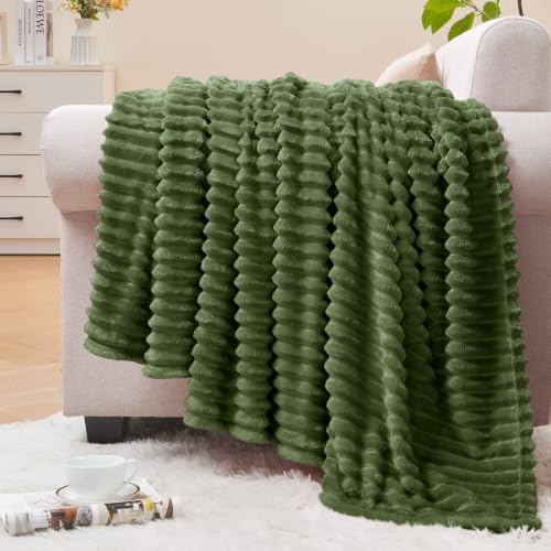 Image of BEDELITE Fleece Throw Blanket for Couch - 3D Ribbed Jacquard Soft and Warm Decorative Fuzzy Blanket - Cozy, Fluffy, Plush Lightweight Moss Throw Blankets for Bed, Sofa, 50x60 inches