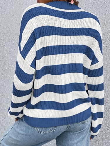 Image of SOLY HUX Women's Color Block Striped Knit Tops Casual Long Sleeve Drop Shoulder Sweater Pullovers