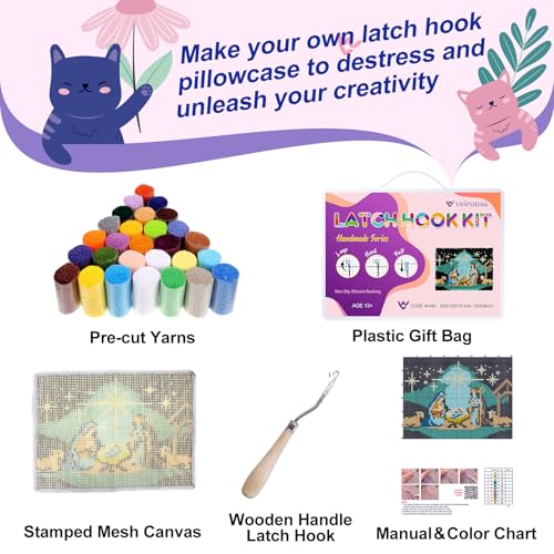 Image of Cute Frog Latch Hook Kits for Adults Kids Beginners Amphibious Animals Latch Hook Rug Kit Pre-Printed Hook and Latch Carpet Making Kits Cross-stitch DIY Wall Hanging Crochet Set 20x15 In. Craft Gift