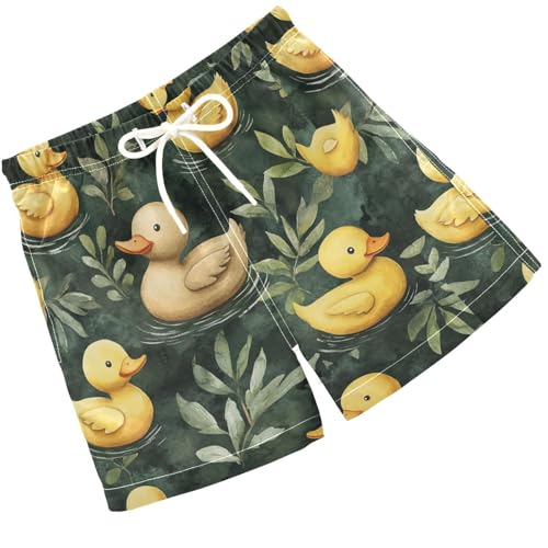 Pigsaly Boys' Swim Board Shorts Watercolor Leaves Yellow Ducks Boy's Swim Trunks Kids Swimwear 2T