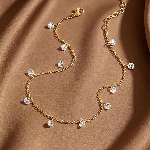 Image of Dremmy Studios Simple Gold Chain Anklet,14k Gold /Silver Plated Dainty Disc Evil Eye Summer Beach Ankle Bracelet Jewelry for Women