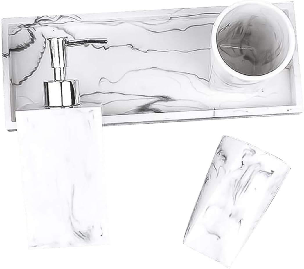 1Set Bathroom Accessories Nordic Marble Pattern Soap Dispenser Tumblers and Storage Tray for Use Elegant Bathroom Organizer