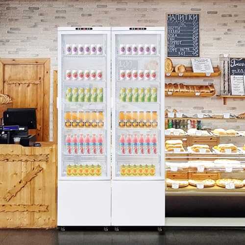 Image of Commercial Display Refrigerator, 10.9 Cu.Ft Beverage Cooler with Glass Door, LED Lighting, 5 Shelves, Merchandiser Fridge for Restaurant, Bar, Cafe, Convenience Store