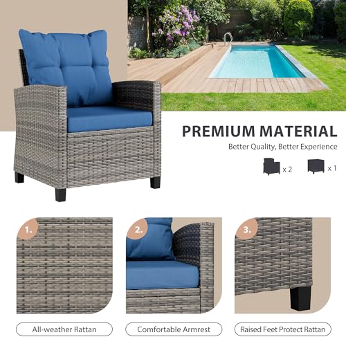 image for Vongrasig 3 Piece Patio Furniture Set Small Outdoor Wicker Rattan Fron